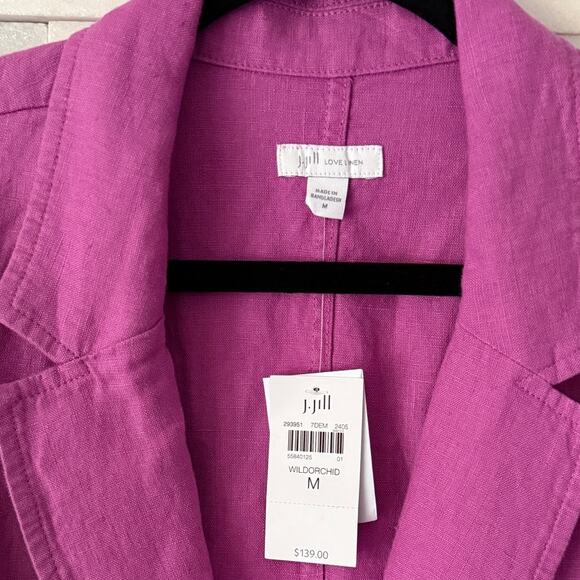 J. JILL LOVE LINEN 100% Linen Slouchy Breathable Blazer Suit Jacket M Fuchsia - Picture 3 of 5